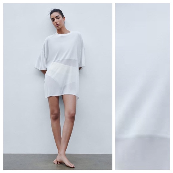 NWT. Zara White Semi-Sheer Knit Top. Size S. - Picture 1 of 9